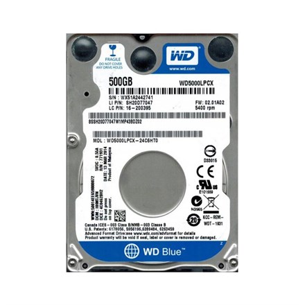 WD Blue 2.5 500GB 16MB SATA 6 Gb/s 5400 RPM 7mm WD5000LPCX